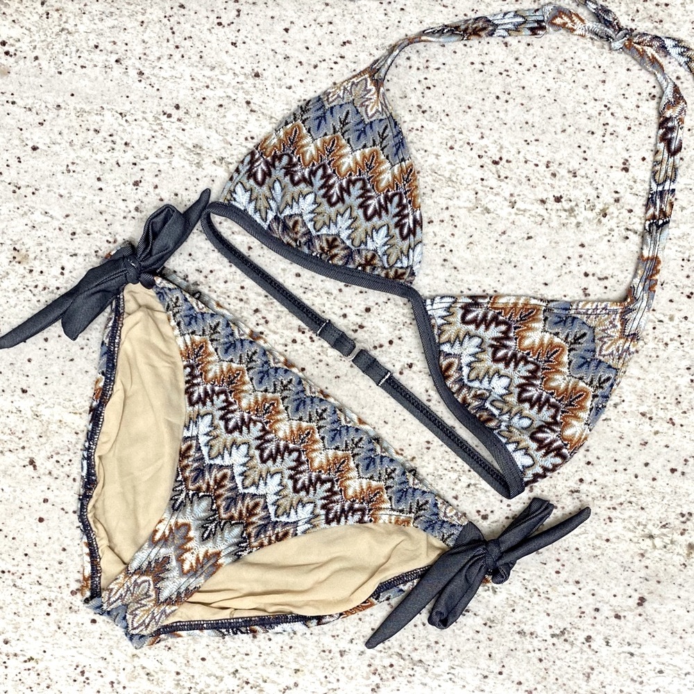 ♥️ 3/30 EUC 2 Piece Boho Print Bikini With Adjustable Side Ties Size Small S
